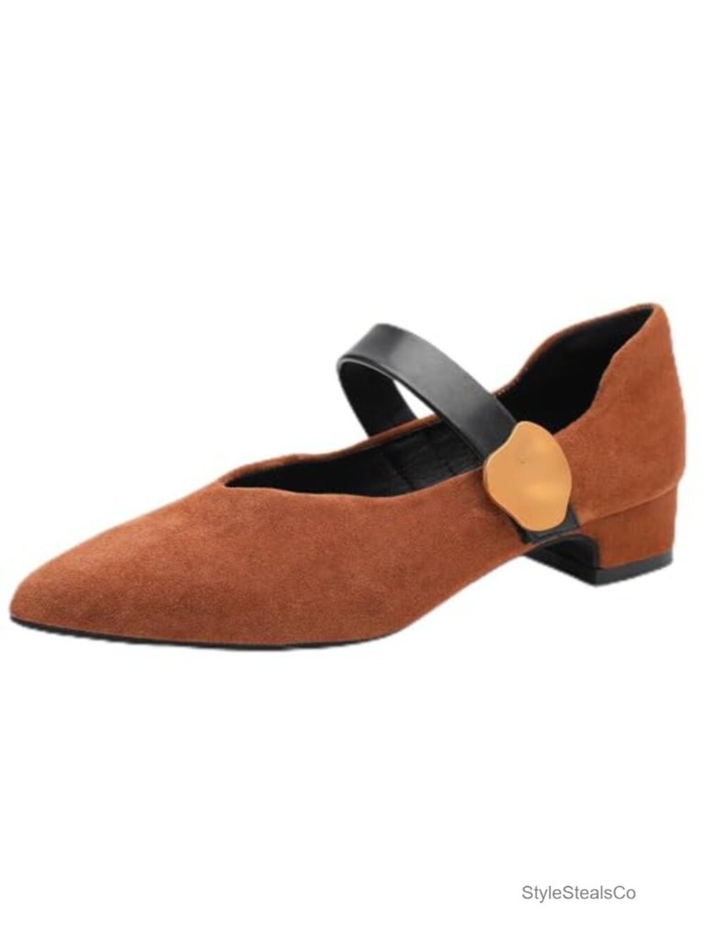 Vintage Mary Jane Pumps Suede Low Block Heel Pointed Toe Comfortable